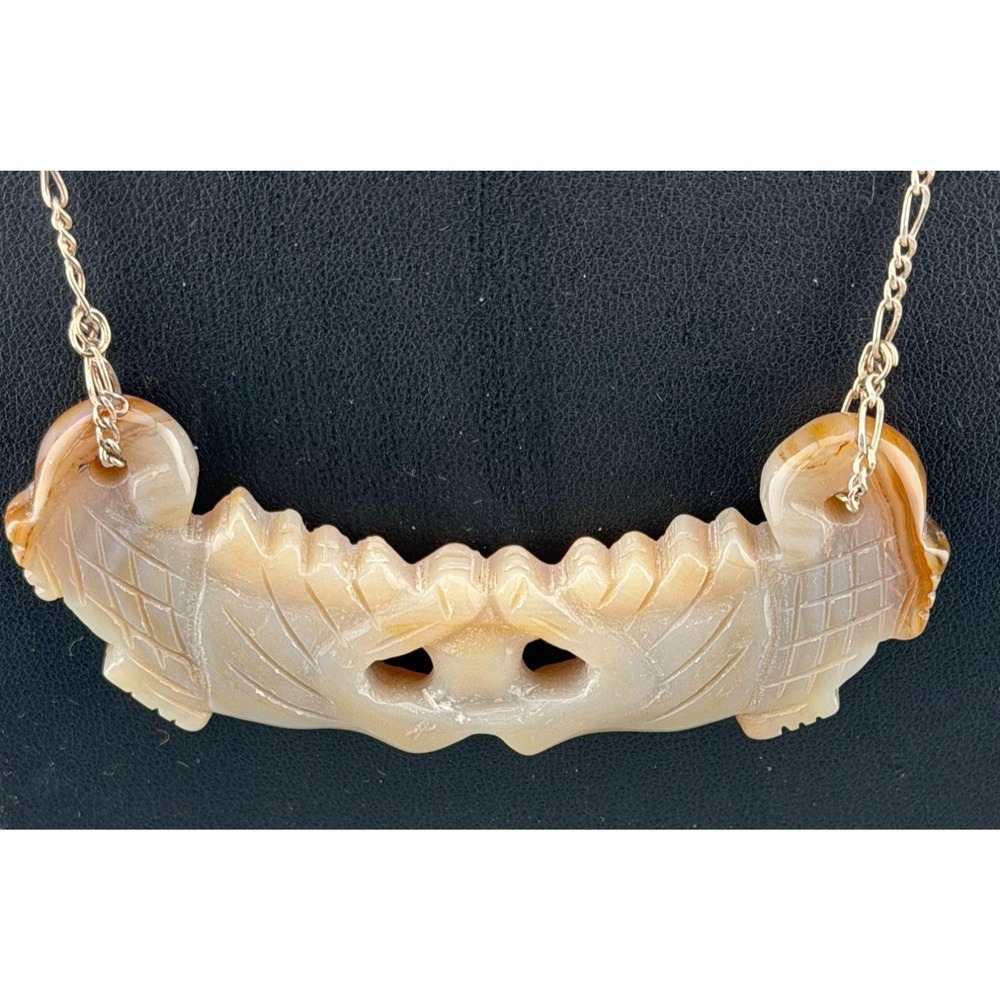 Vintage Nephrite Jade Double Phoenix Pendant Necklace 925 Sterling 19" Chain